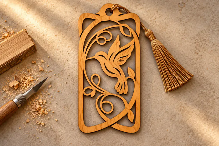 Rectangle Hummingbird Flourish Floral Bookmark Laser Cut