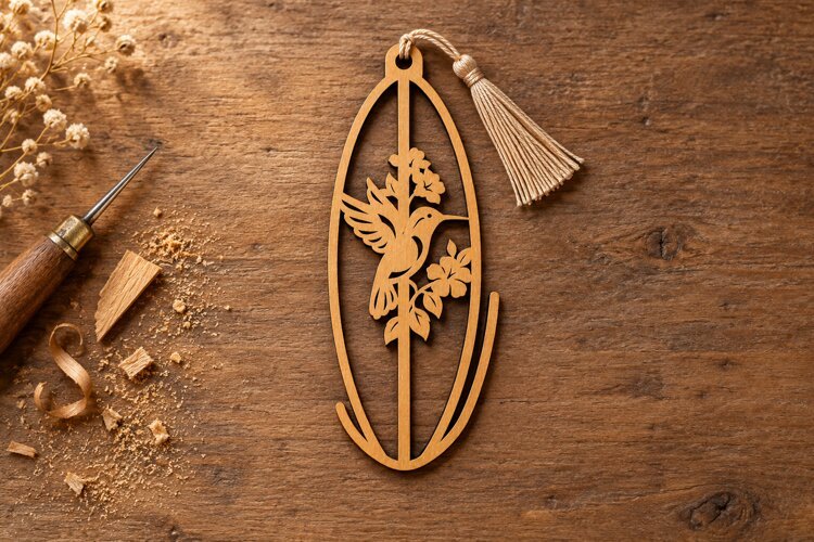 Long Hummingbird Botanical Floral Bookmark Laser Cut SVG example image 1