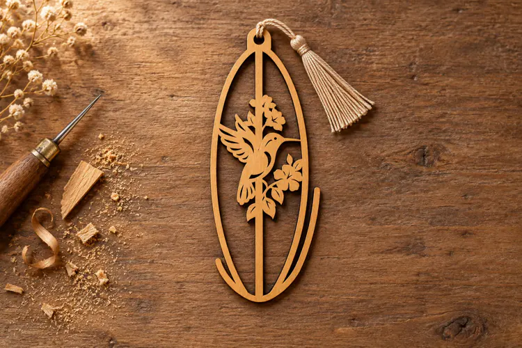 Long Hummingbird Botanical Floral Bookmark Laser Cut SVG