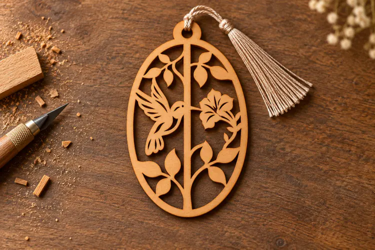 Oval Hummingbird Floral Vine Bookmark Laser Cut SVG,