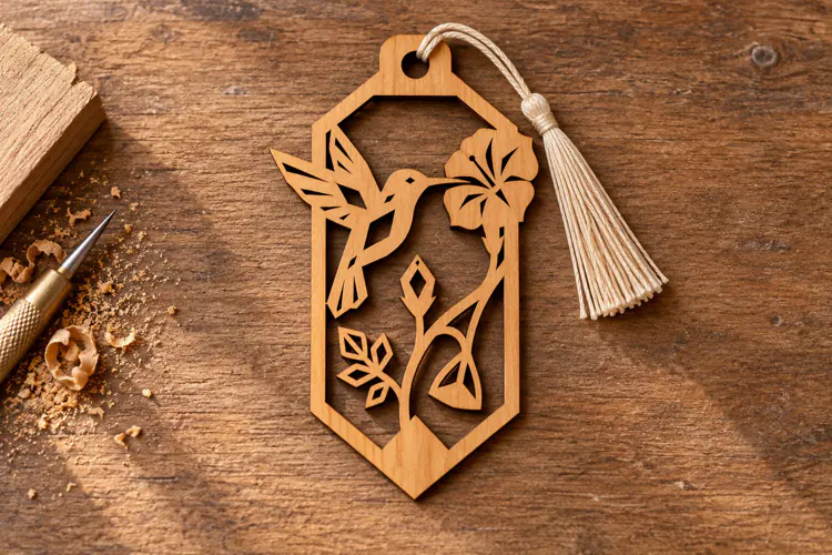 Hexagon Hummingbird Floral Blossom Bookmark Laser Cut SVG,