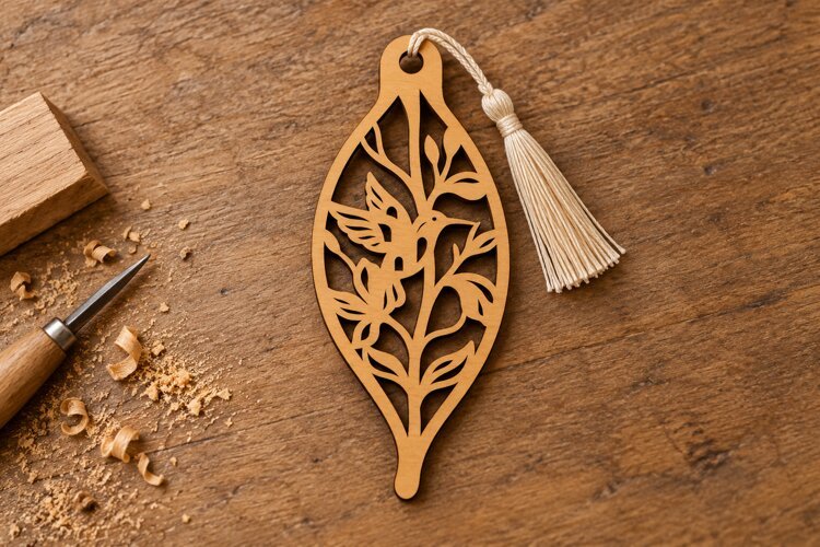 Leaf Hummingbird Botanical Bookmark Laser Cut SVG, Page example image 1