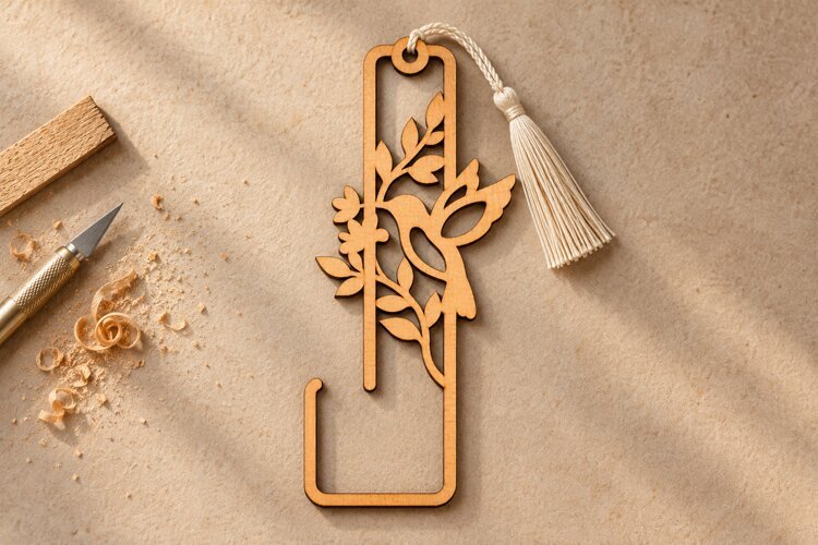 Clip Hummingbird Floral Bookmark Laser Cut SVG, Botanical example image 1
