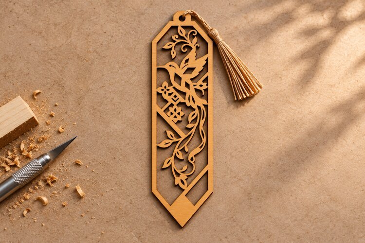 Long Hexagon Hummingbird Floral Bookmark Laser Cut SVG, example image 1