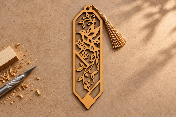Long Hexagon Hummingbird Floral Bookmark Laser Cut SVG,