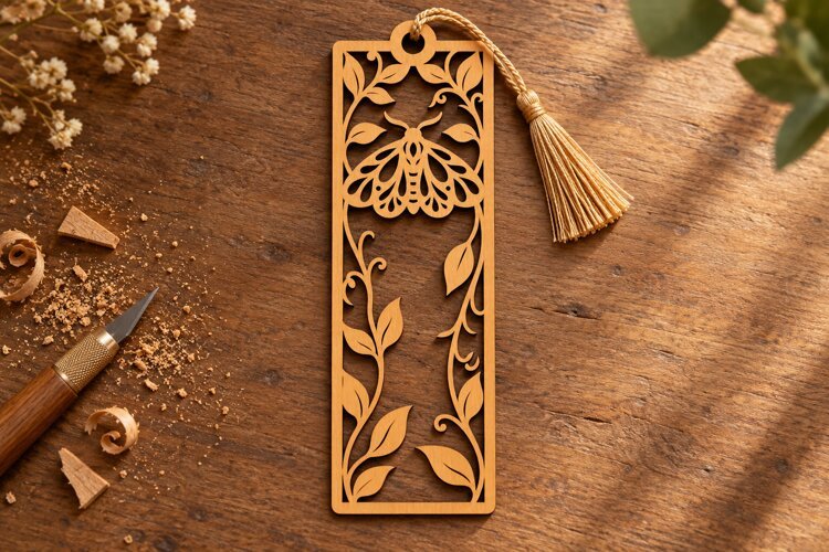 Rectangle Butterfly Floral Vine Bookmark Laser Cut SVG, example image 1