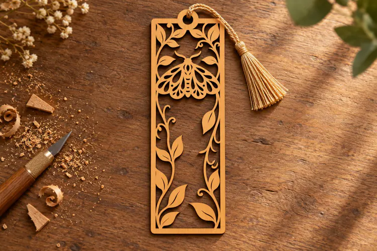 Rectangle Butterfly Floral Vine Bookmark Laser Cut SVG,