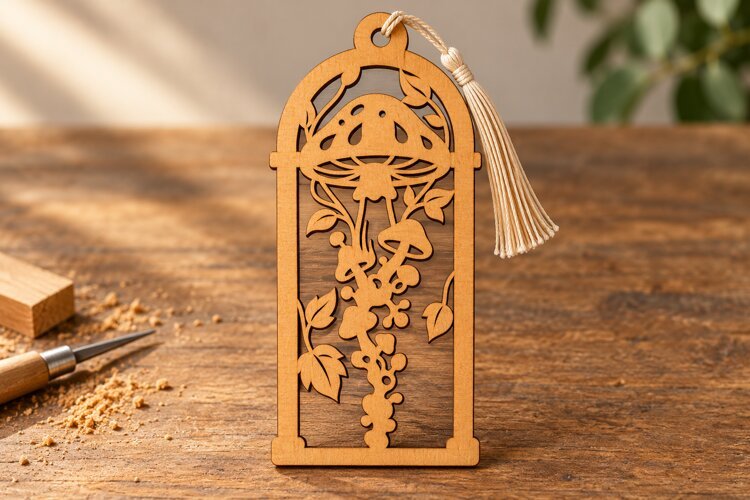 Arch Mushroom Botanical Bookmark Laser Cut SVG, Forest Page example image 1