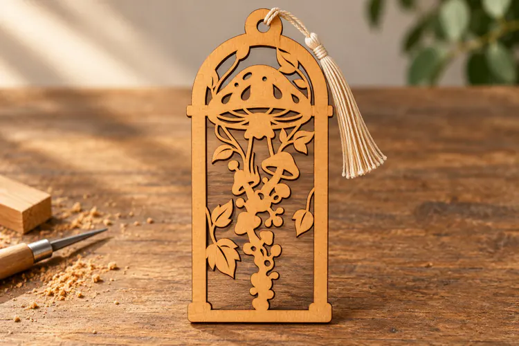 Arch Mushroom Botanical Bookmark Laser Cut SVG, Forest Page