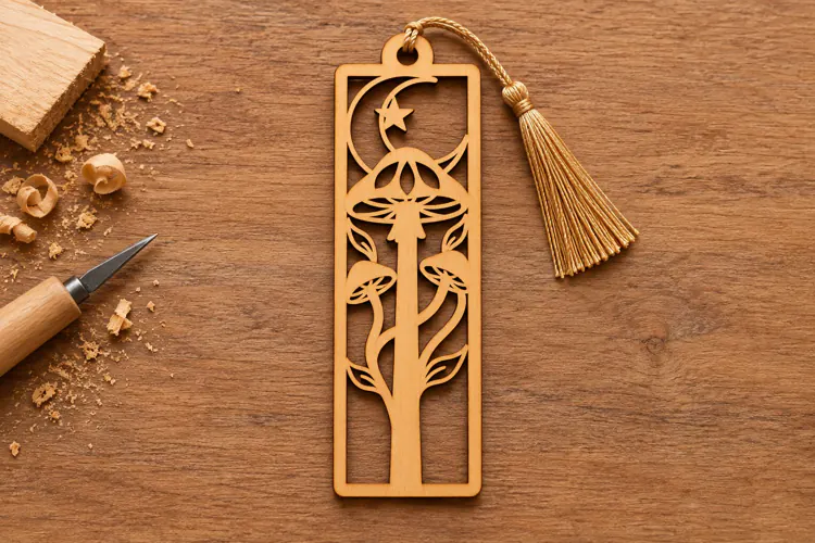 Rectangle Celestial Mushroom Moon Bookmark Laser Cut SVG,
