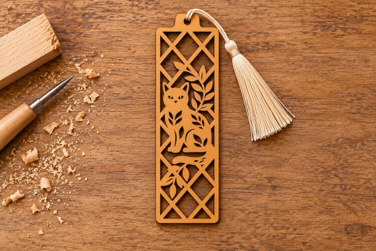 Rectangle Trellis Cat Floral Bookmark Laser Cut SVG, example image 1