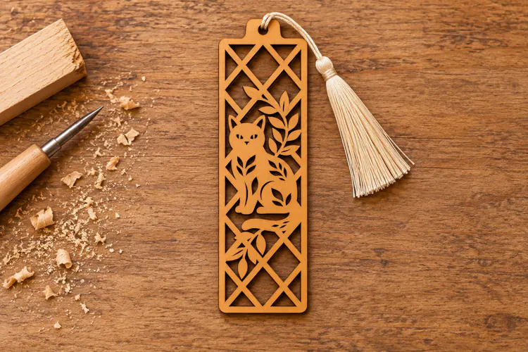 Rectangle Trellis Cat Floral Bookmark Laser Cut SVG,
