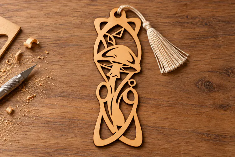 Long Mushroom Botanical Floral Bookmark Laser Cut SVG, Page