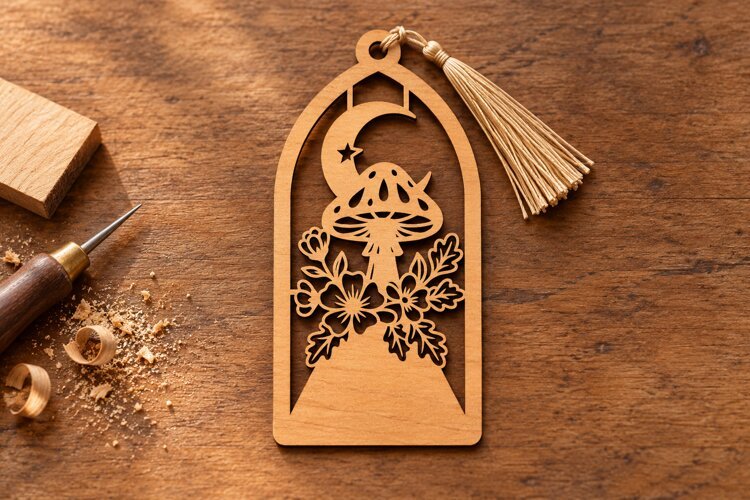 Arch Celestial Mushroom Moon Bookmark Laser Cut SVG, Magical example image 1