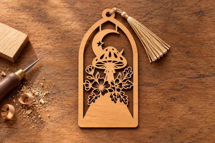 Arch Celestial Mushroom Moon Bookmark Laser Cut SVG, Magical