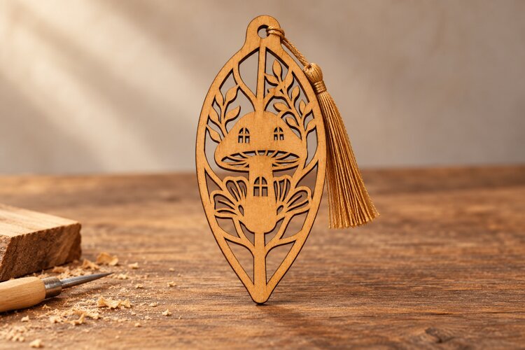 Leaf Mushroom Forest Bookmark Laser Cut SVG, Botanical Page example image 1