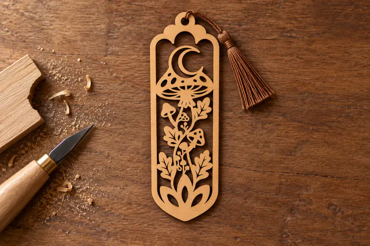 Rectangle Celestial Mushroom Moon Bookmark Laser Cut SVG,