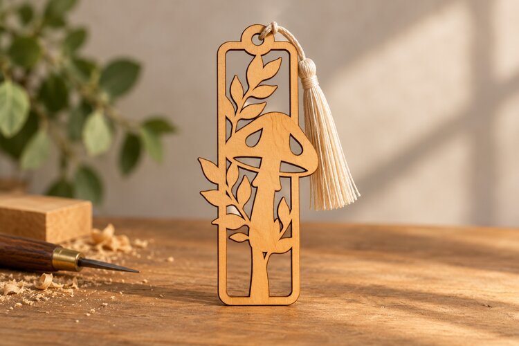 Long Arch Mushroom Botanical Bookmark Laser Cut SVG, example image 1