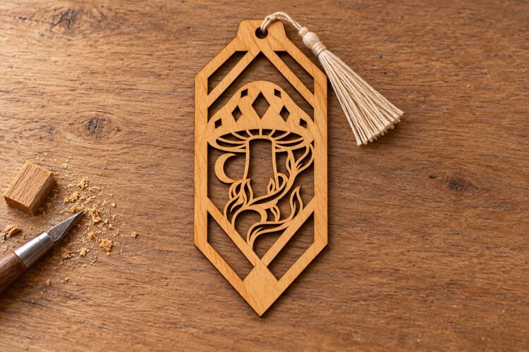 Hexagon Mushroom Forest Bookmark Laser Cut SVG, Botanical example image 1