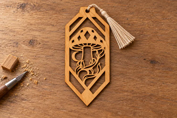Hexagon Mushroom Forest Bookmark Laser Cut SVG, Botanical