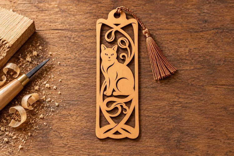 Rectangle Cat Botanical Trellis Bookmark Laser Cut SVG, example image 1