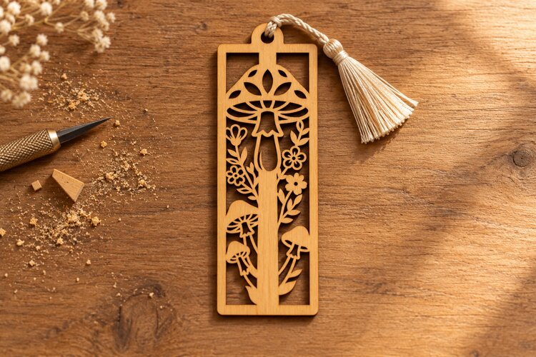 Rectangle Mushroom Forest Nature Bookmark Laser Cut SVG, example image 1