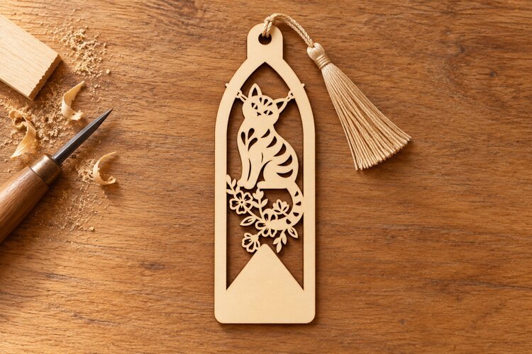 Long Cat Mountain Nature Bookmark Laser Cut SVG, Scenic Page example image 1