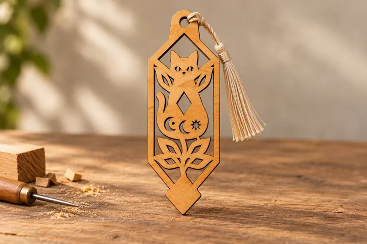 Hexagon Cat Celestial Moon Bookmark Laser Cut SVG,