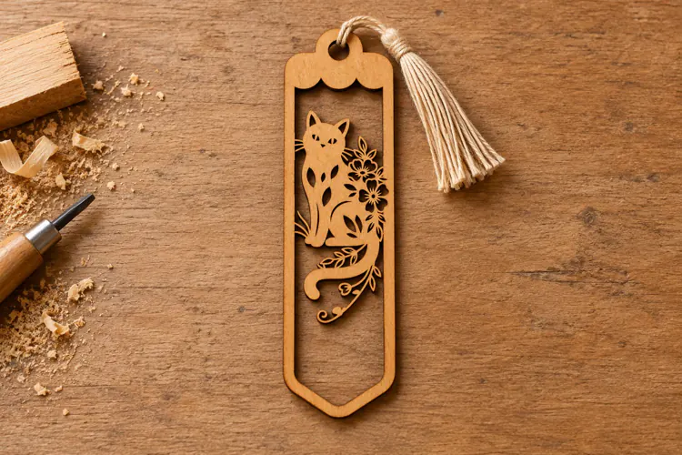 Rectangle Cat Forest Silhouette Bookmark Laser Cut SVG, Pag