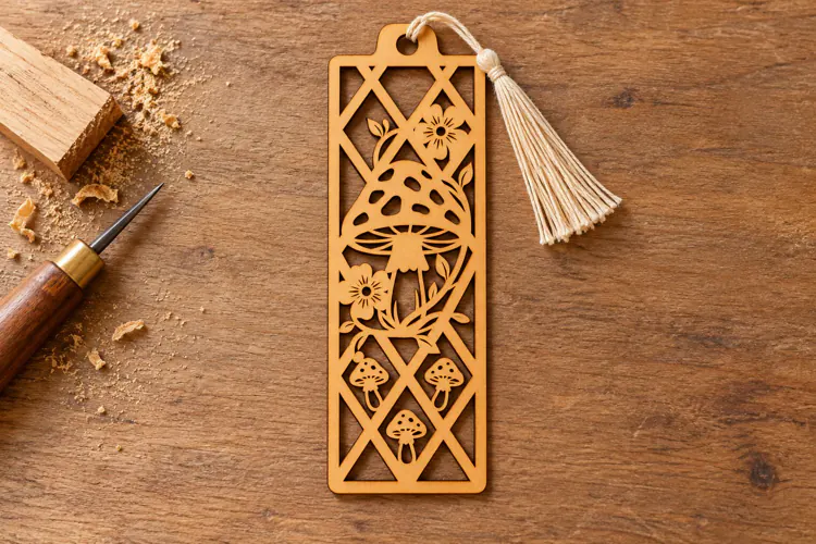 Rectangle Mushroom Trellis Floral Bookmark Laser Cut SVG,