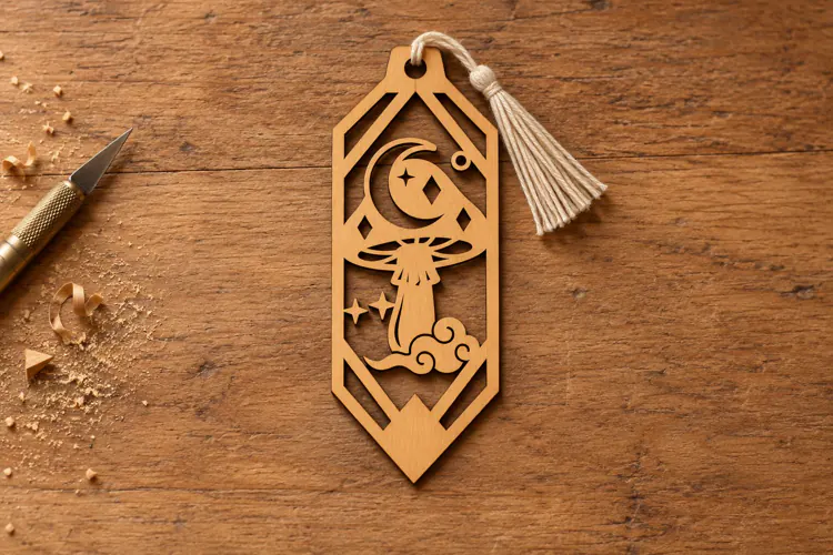 Hexagon Celestial Mushroom Moon Bookmark Laser Cut SVG,