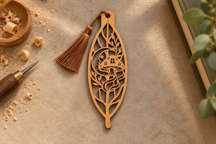 Leaf Mushroom Forest Botanical Bookmark Laser Cut SVG, Page example image 1