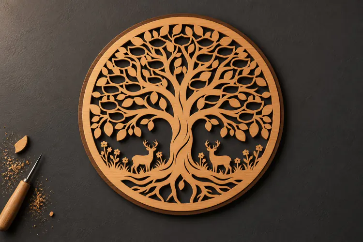 Round Tree of Life Deer Botanical Laser Cut SVG, Circular
