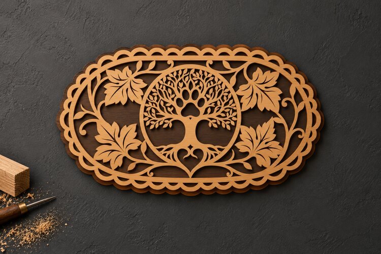 Scalloped Oval Tree of Life Botanical Laser Cut SVG, example image 1