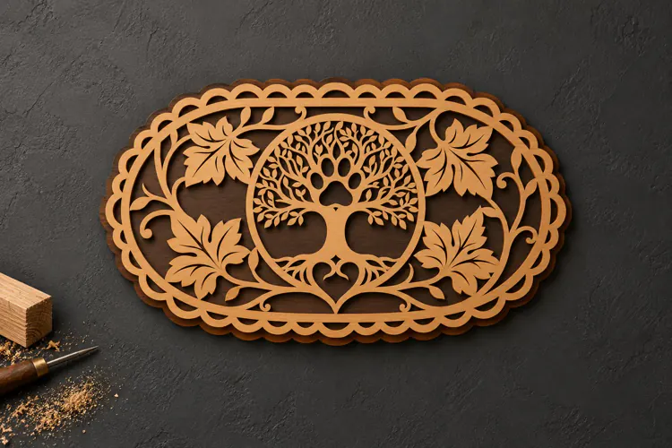 Scalloped Oval Tree of Life Botanical Laser Cut SVG,