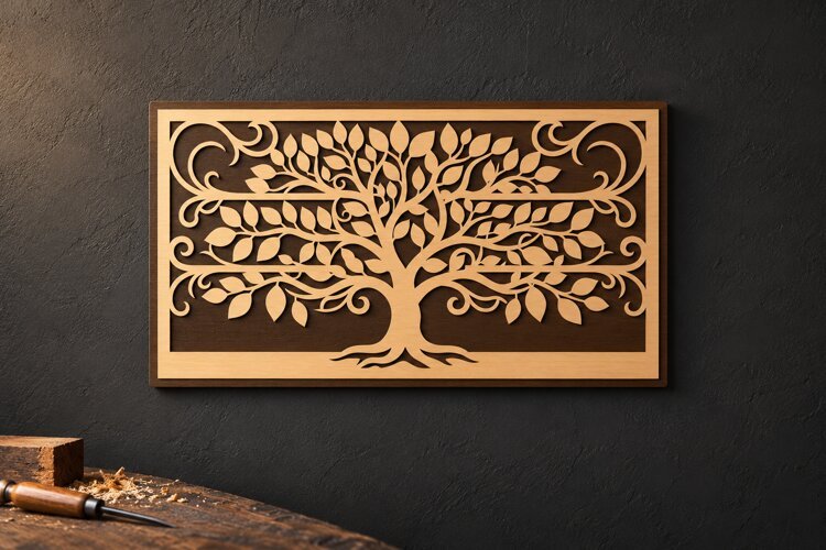 Long Rectangle Tree of Life Botanical Forest Laser Cut SVG, example image 1