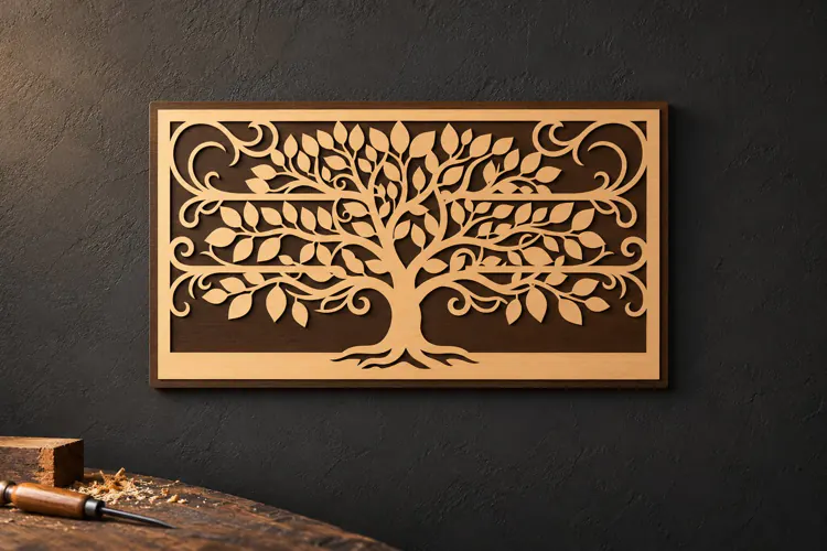 Long Rectangle Tree of Life Botanical Forest Laser Cut SVG,
