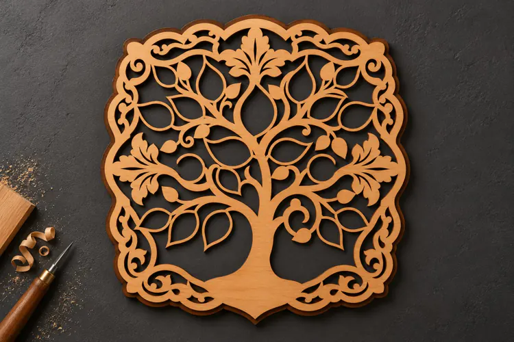 Square Tree of Life Botanical Ornamental Laser Cut SVG,
