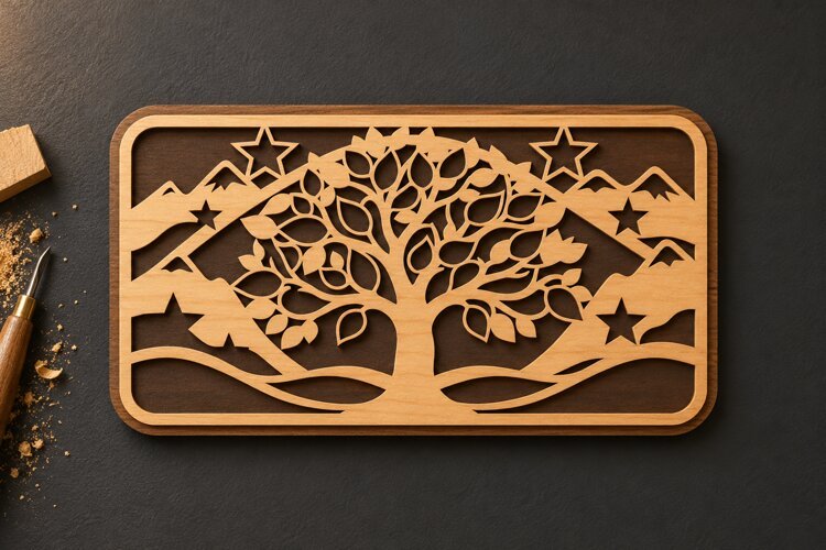 Rectangle Tree of Life Celestial Starry Night Laser Cut SVG example image 1