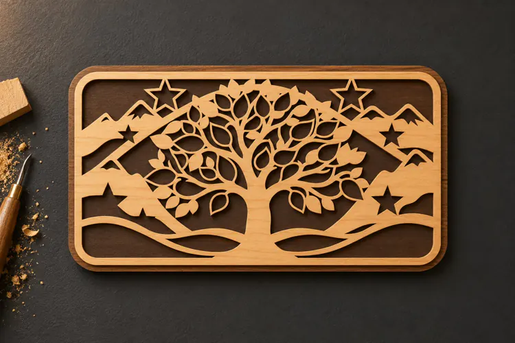 Rectangle Tree of Life Celestial Starry Night Laser Cut SVG