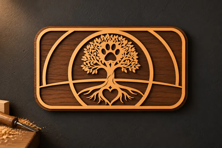Rectangle Tree of Life Paw Print Heart Landscape Laser Cut