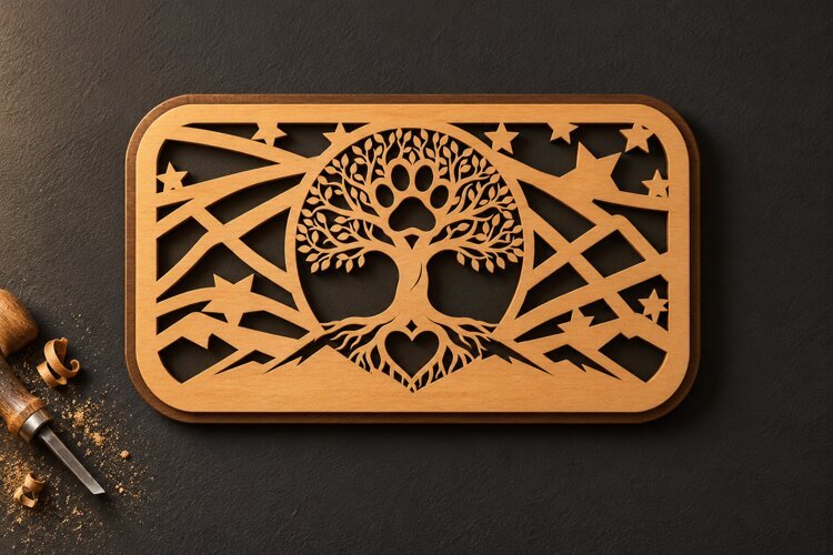 Rectangle Tree of Life Abstract Geometric Sunset Laser Cut example image 1