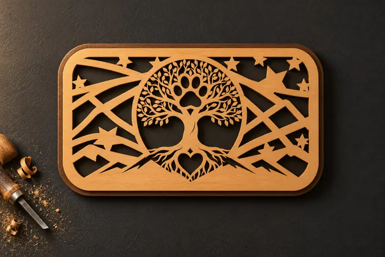 Rectangle Tree of Life Abstract Geometric Sunset Laser Cut