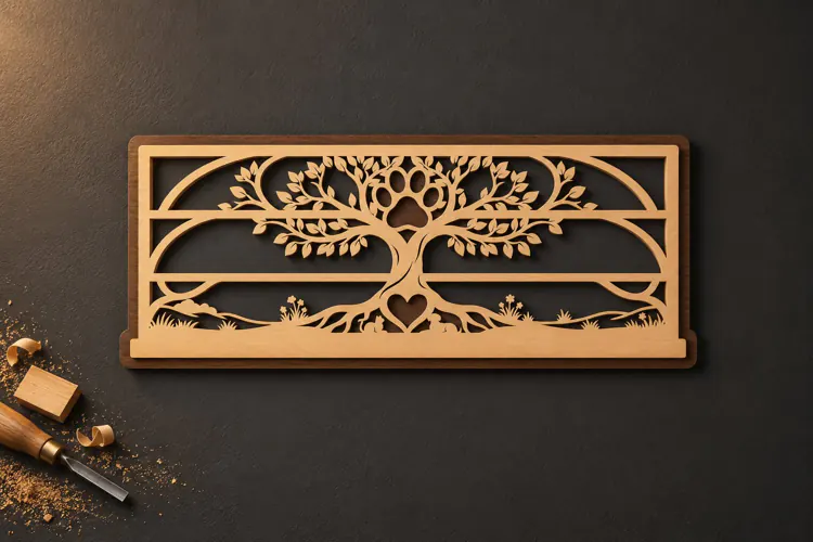 Long Rectangle Tree of Life Architectural Window Laser Cut