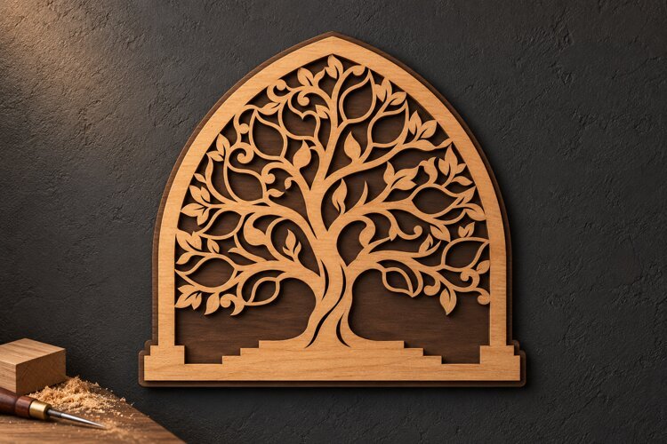 Arch Tree of Life Architectural Window Laser Cut SVG, example image 1