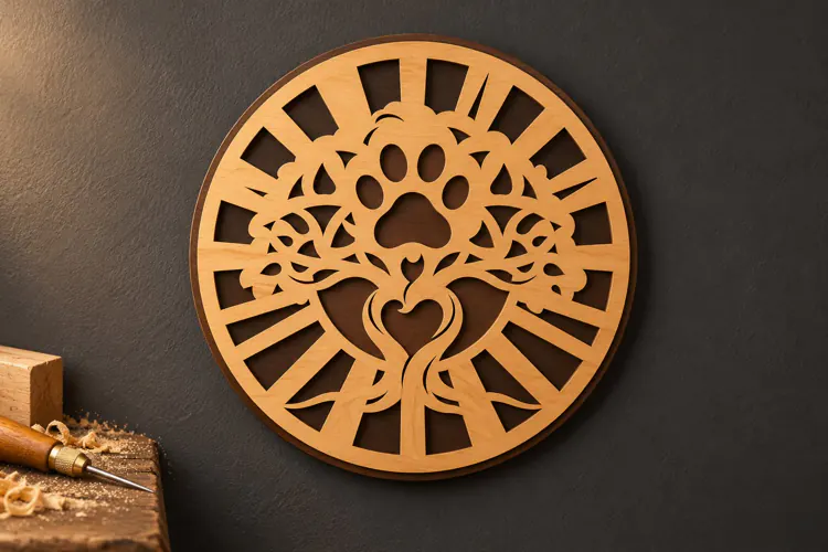 Round Tree of Life Paw Print Sun Rays Laser Cut SVG,