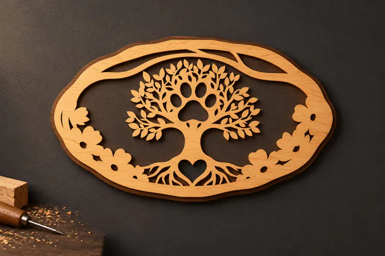 Scalloped Oval Tree of Life Paw Print Heart Laser Cut SVG,