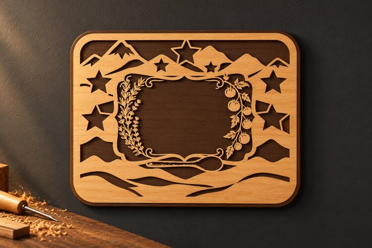 Rectangle Starry Night Nature Landscape Laser Cut SVG, example image 1