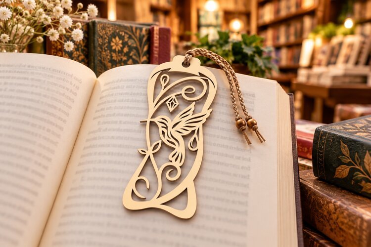 Elegant Rose Swirl Bookmark Laser Cut SVG PNG Design, Wooden example image 1