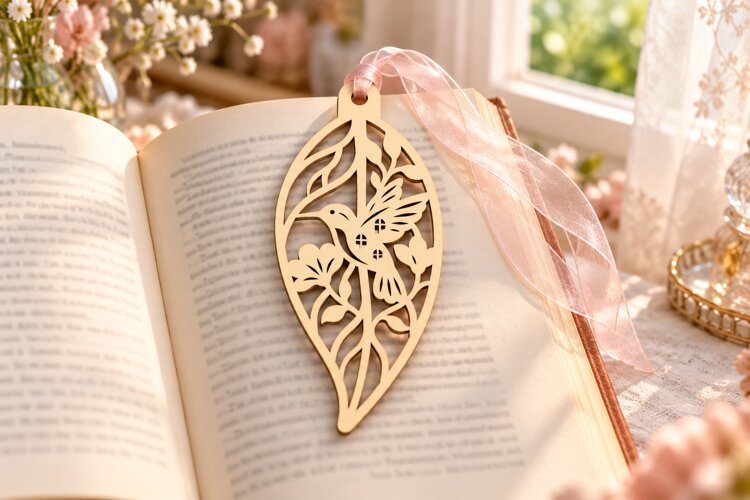 Botanical Leaf Filigree Teardrop Bookmark Laser Cut SVG PNG example image 1